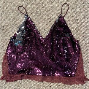 Free People Sequin Purple Crop Top Size XS